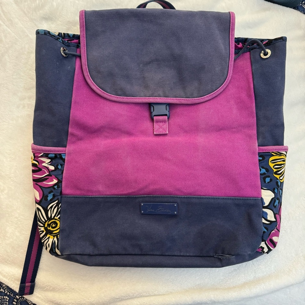 Blue pink colorful cheetah print floral Vera Bradley backpack